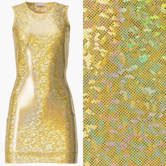 Saks Potts Vision Gold Shimmer Sequin Mini Bodycon Dress Rave Festival XS S - Picture 1 of 7